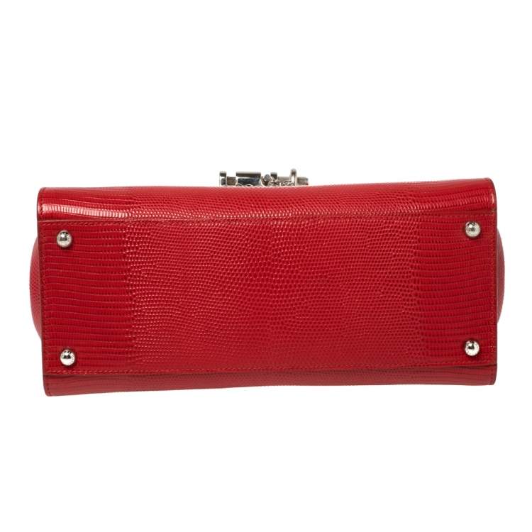 Pre Owned Dolce & Gabbana Red Lizard Embossed Leather Medium Miss Monica Top Handle Bag