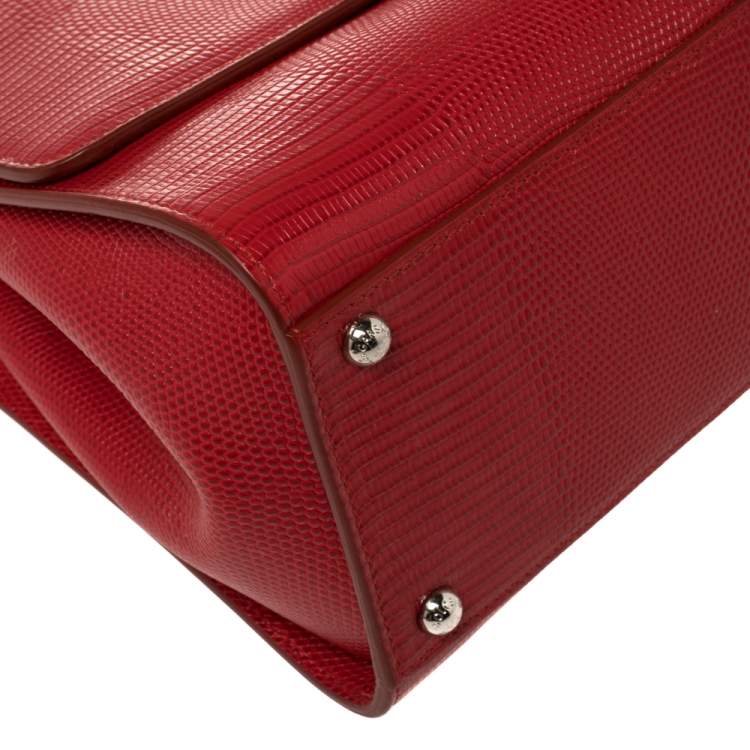 Pre Owned Dolce & Gabbana Red Lizard Embossed Leather Medium Miss Monica Top Handle Bag