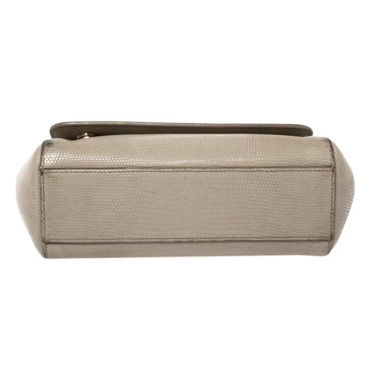 Pre Owned Dolce & Gabbana Grey Lizard Embossed Leather Small Miss Sicily Top Handle Bag
