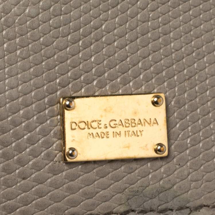 Pre Owned Dolce & Gabbana Grey Lizard Embossed Leather Small Miss Sicily Top Handle Bag