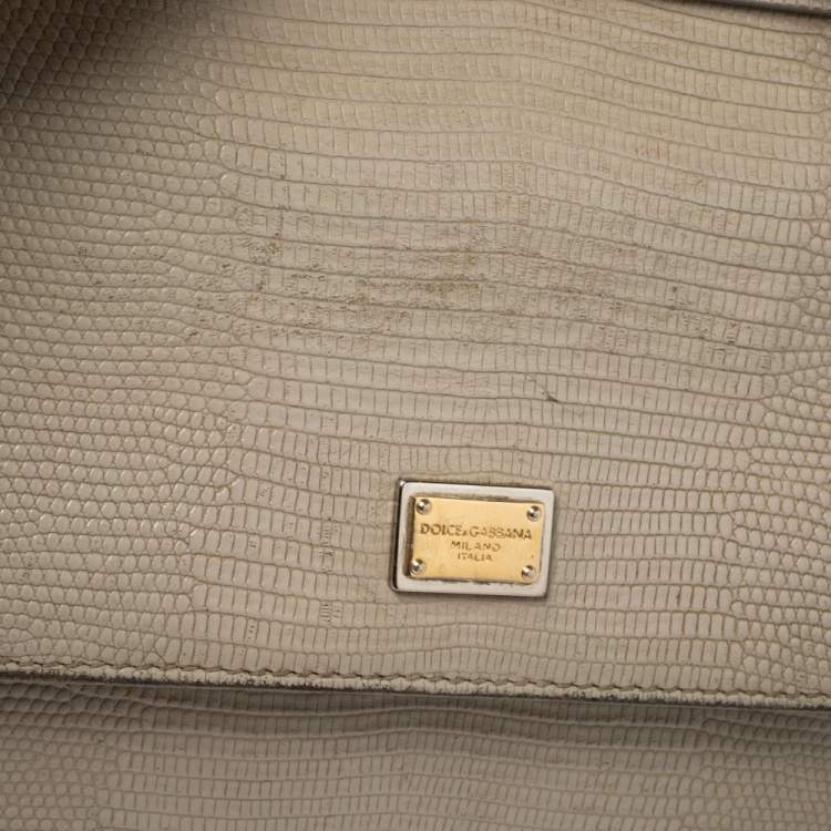 Pre Owned Dolce & Gabbana Grey Lizard Embossed Leather Small Miss Sicily Top Handle Bag