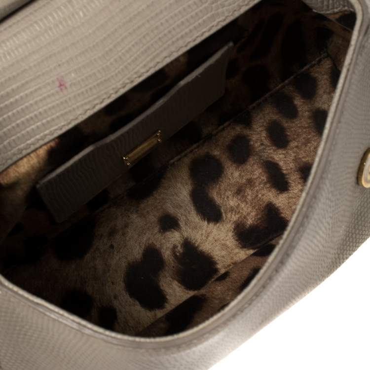 Pre Owned Dolce & Gabbana Grey Lizard Embossed Leather Small Miss Sicily Top Handle Bag