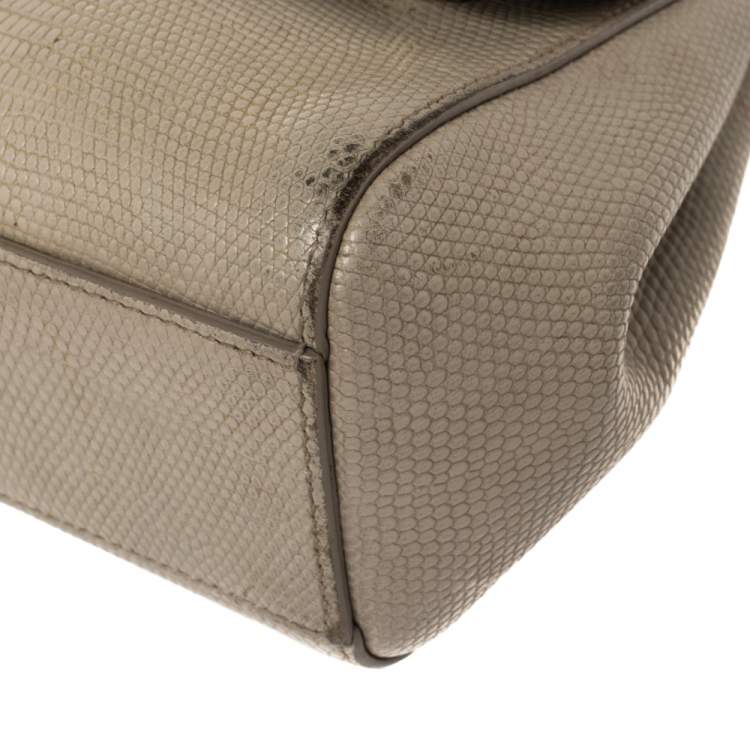 Pre Owned Dolce & Gabbana Grey Lizard Embossed Leather Small Miss Sicily Top Handle Bag