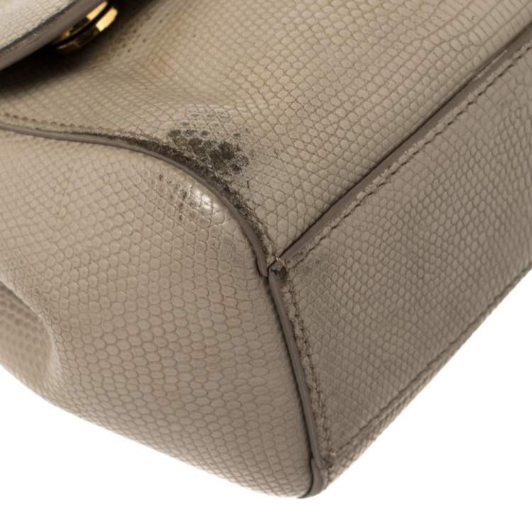 Pre Owned Dolce & Gabbana Grey Lizard Embossed Leather Small Miss Sicily Top Handle Bag