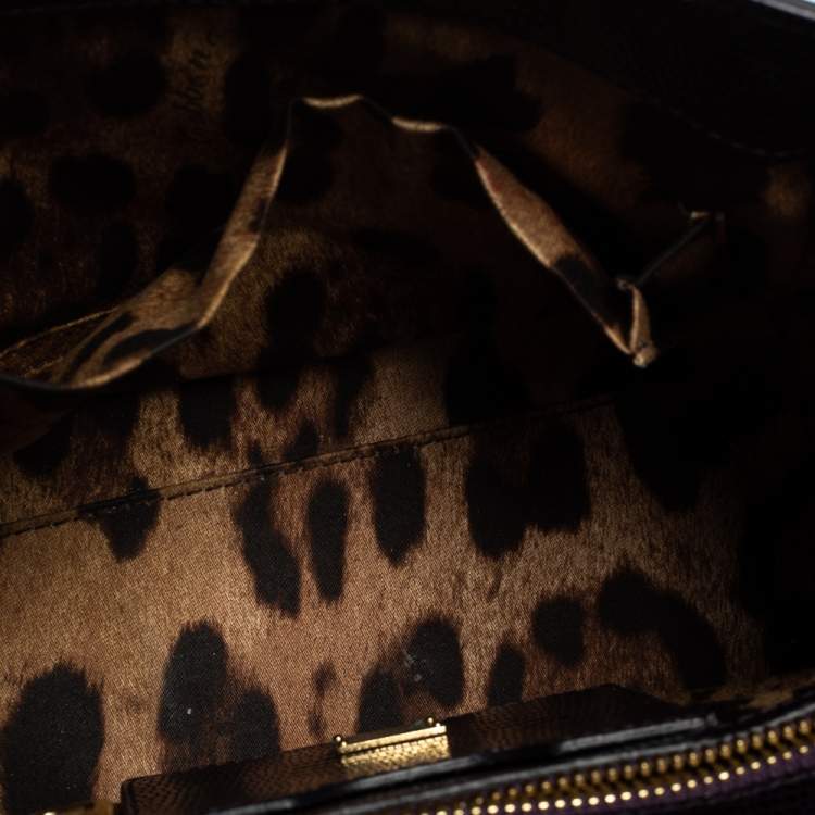Pre Owned Dolce & Gabbana Dark Purple Lizard Embossed Leather Small Miss Monica Top Handle Bag