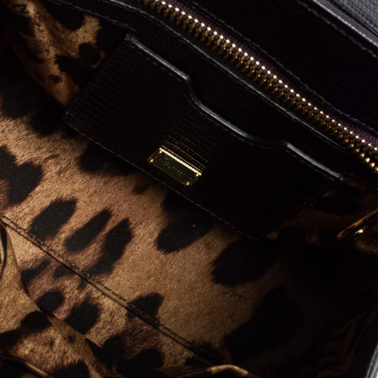 Pre Owned Dolce & Gabbana Dark Purple Lizard Embossed Leather Small Miss Monica Top Handle Bag