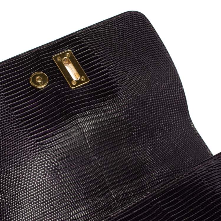 Pre Owned Dolce & Gabbana Dark Purple Lizard Embossed Leather Small Miss Monica Top Handle Bag