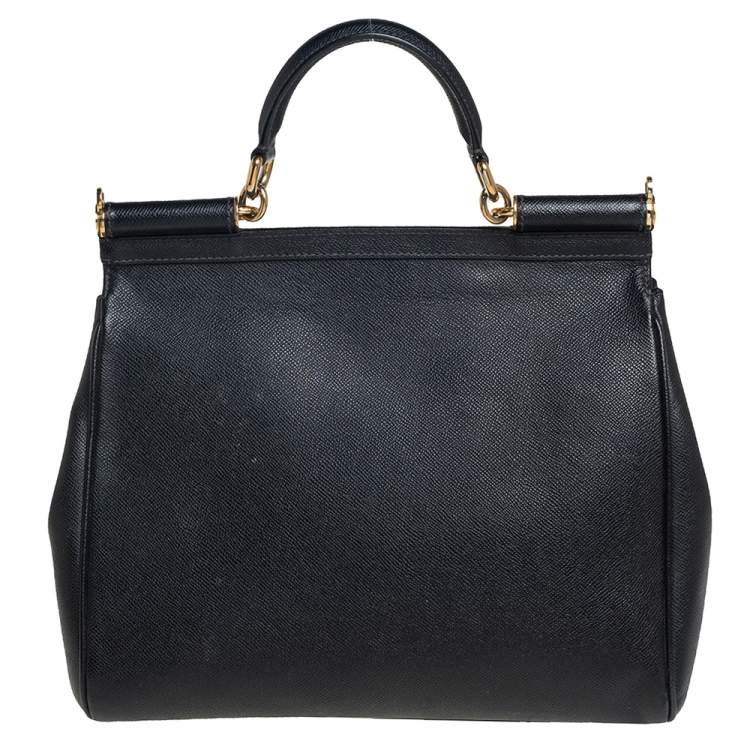 Pre Owned Dolce & Gabbana Black Leather Large Miss Sicily Top Handle Bag