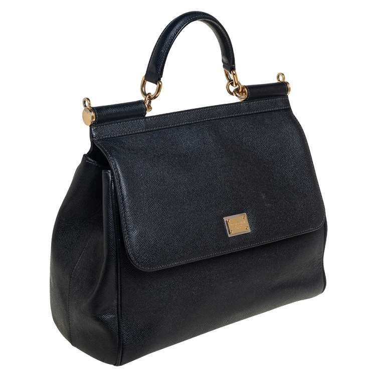 Pre Owned Dolce & Gabbana Black Leather Large Miss Sicily Top Handle Bag