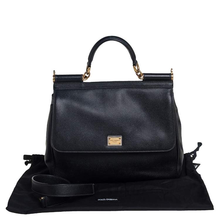 Pre Owned Dolce & Gabbana Black Leather Large Miss Sicily Top Handle Bag