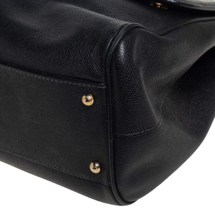Pre Owned Dolce & Gabbana Black Leather Large Miss Sicily Top Handle Bag