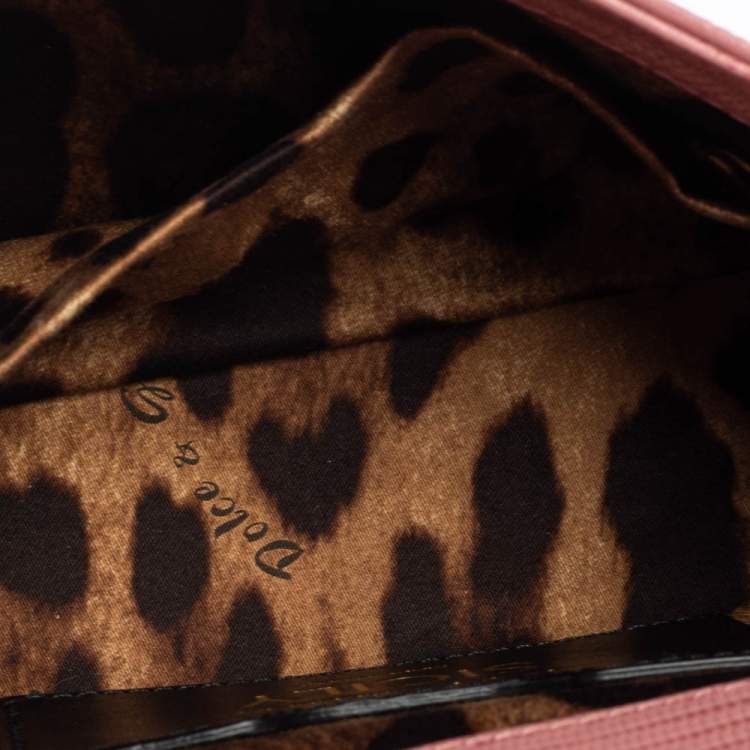 Pre Owned Dolce & Gabbana Pink Lizard Embossed Leather Small Miss Sicily Top Handle Bag