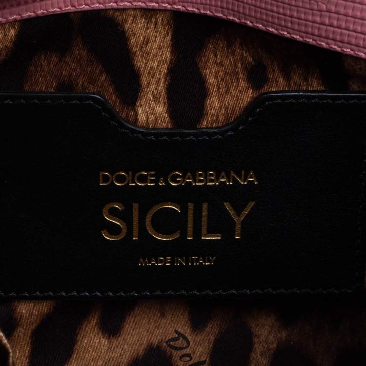 Pre Owned Dolce & Gabbana Pink Lizard Embossed Leather Small Miss Sicily Top Handle Bag
