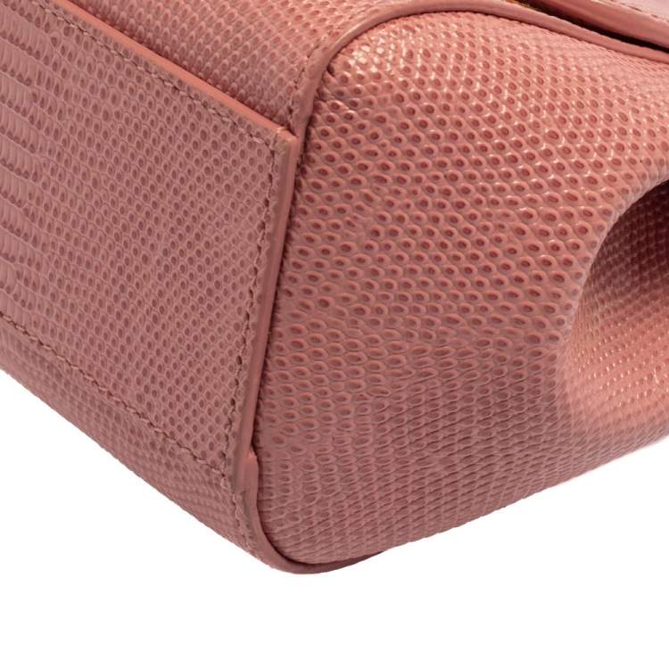 Pre Owned Dolce & Gabbana Pink Lizard Embossed Leather Small Miss Sicily Top Handle Bag