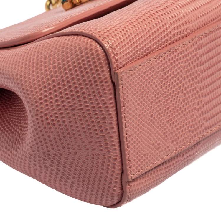 Pre Owned Dolce & Gabbana Pink Lizard Embossed Leather Small Miss Sicily Top Handle Bag