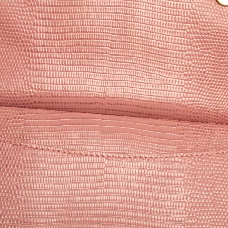 Pre Owned Dolce & Gabbana Pink Lizard Embossed Leather Small Miss Sicily Top Handle Bag
