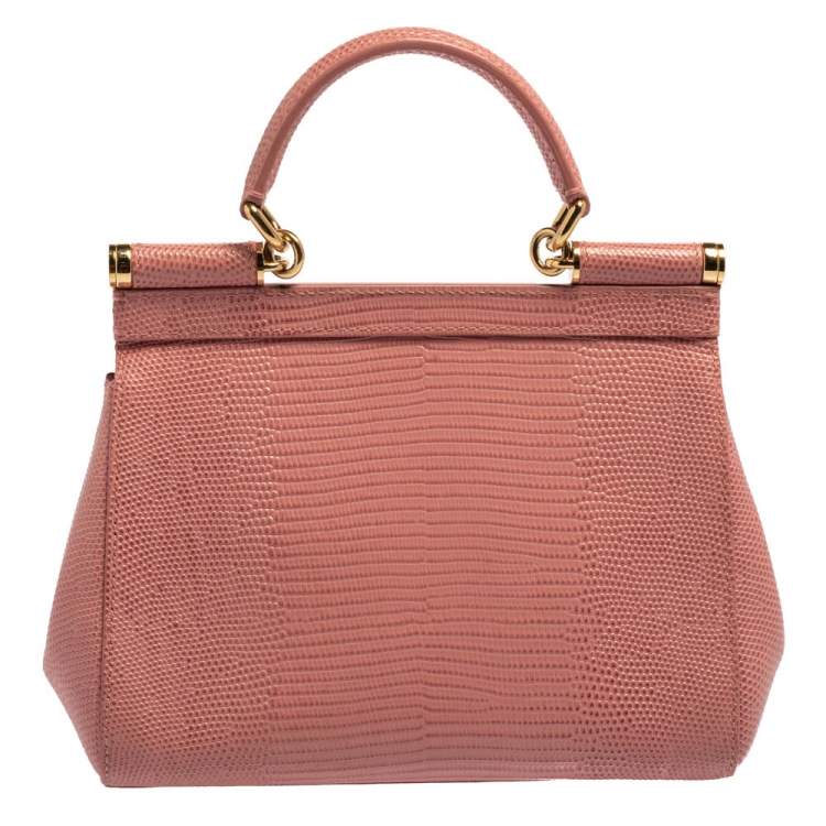 Pre Owned Dolce & Gabbana Pink Lizard Embossed Leather Small Miss Sicily Top Handle Bag