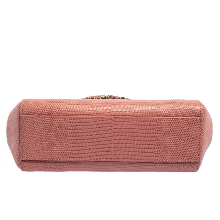 Pre Owned Dolce & Gabbana Pink Lizard Embossed Leather Small Miss Sicily Top Handle Bag