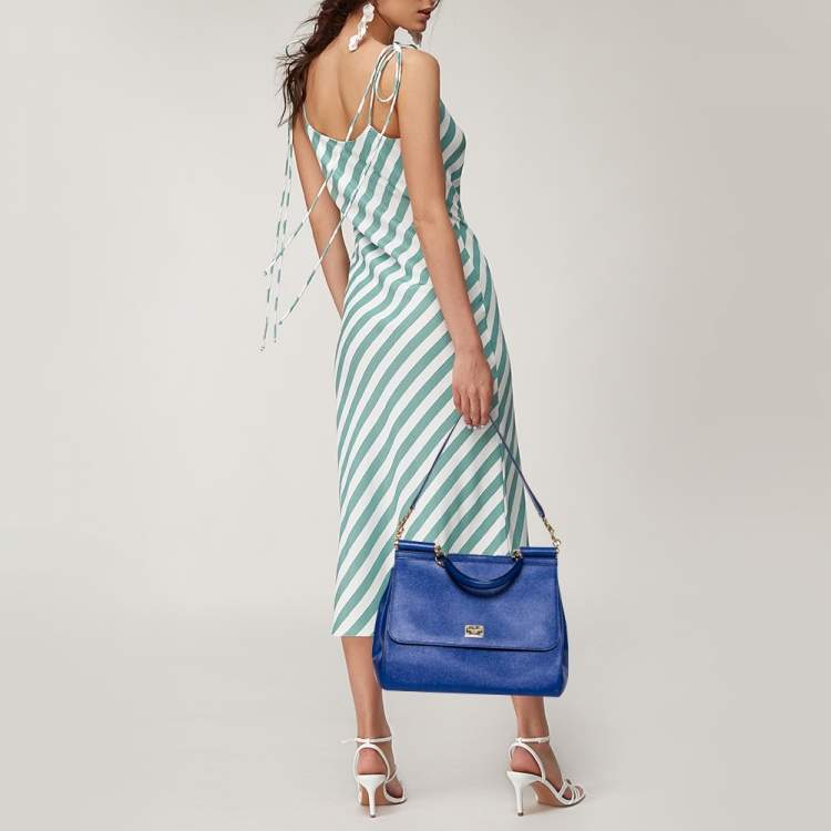 Pre Owned Dolce & Gabbana Blue Leather Large Miss Sicily Top Handle Bag