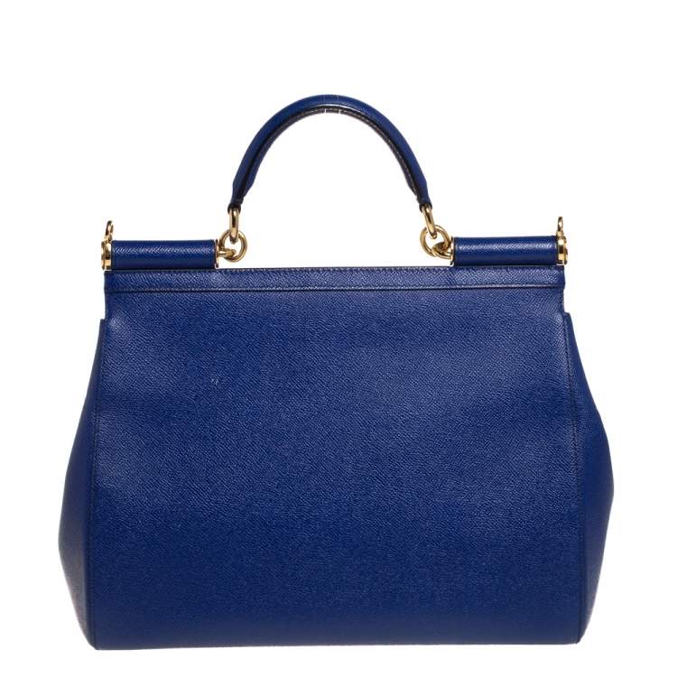 Pre Owned Dolce & Gabbana Blue Leather Large Miss Sicily Top Handle Bag