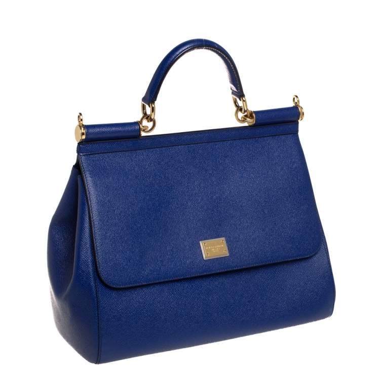Pre Owned Dolce & Gabbana Blue Leather Large Miss Sicily Top Handle Bag