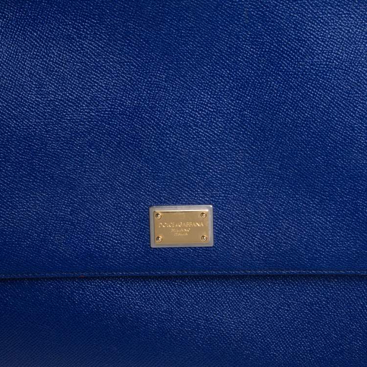 Pre Owned Dolce & Gabbana Blue Leather Large Miss Sicily Top Handle Bag