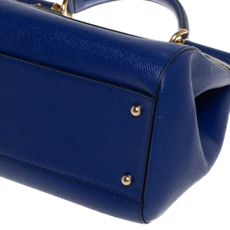 Pre Owned Dolce & Gabbana Blue Leather Large Miss Sicily Top Handle Bag