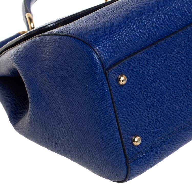Pre Owned Dolce & Gabbana Blue Leather Large Miss Sicily Top Handle Bag
