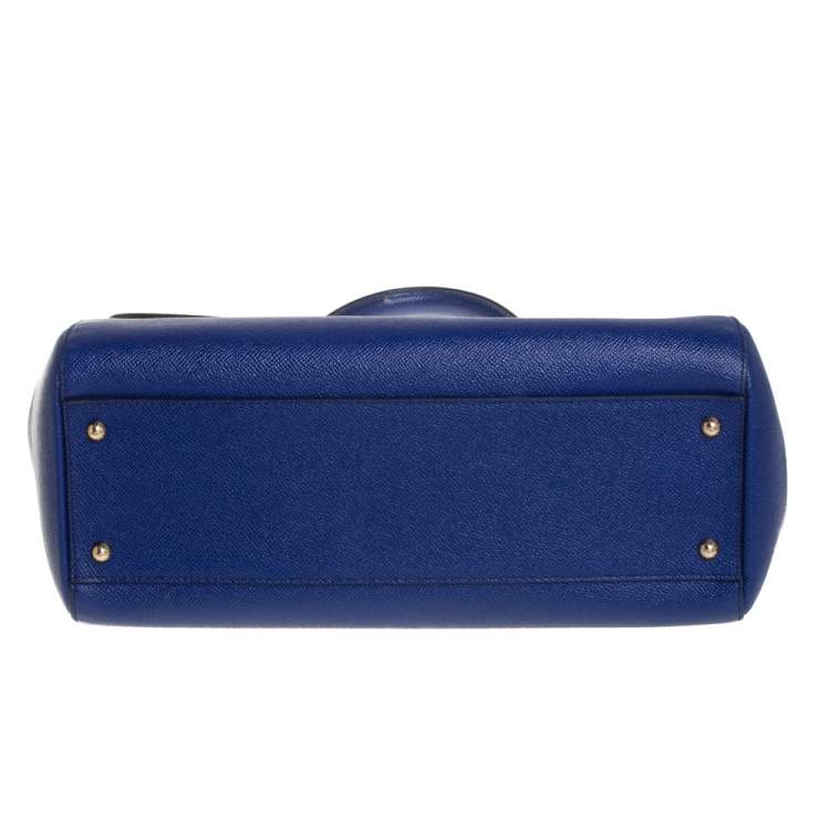 Pre Owned Dolce & Gabbana Blue Leather Large Miss Sicily Top Handle Bag