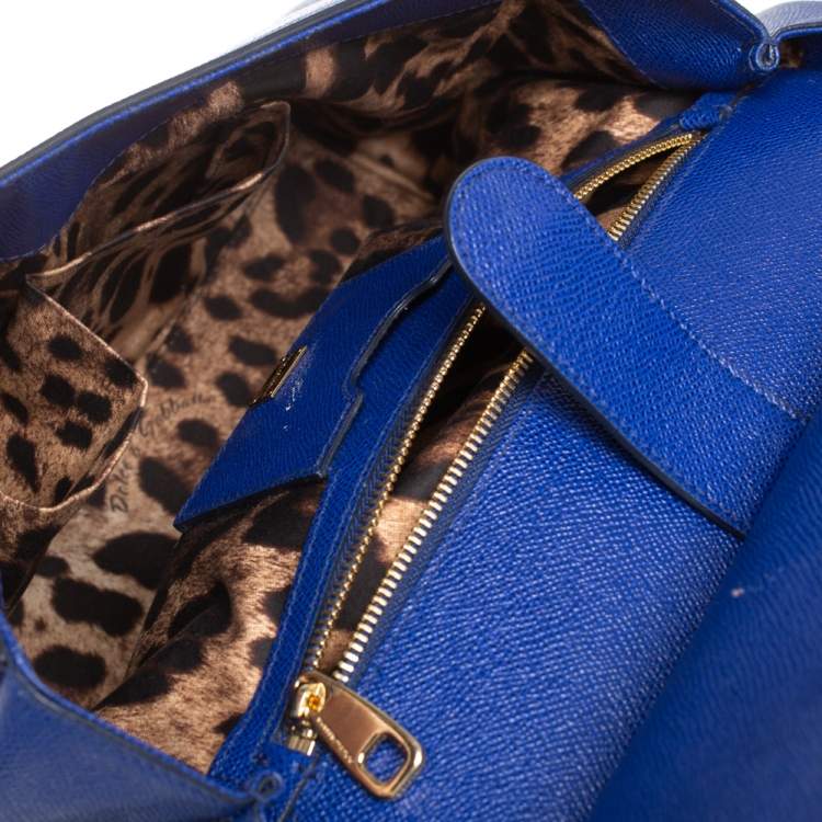 Pre Owned Dolce & Gabbana Blue Leather Large Miss Sicily Top Handle Bag