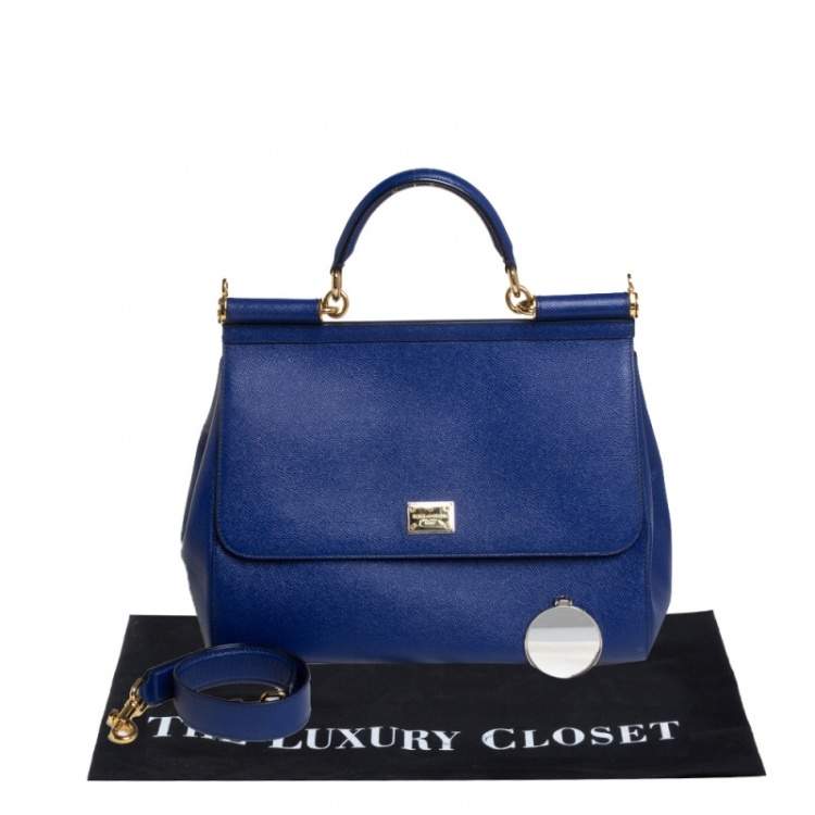 Pre Owned Dolce & Gabbana Blue Leather Large Miss Sicily Top Handle Bag