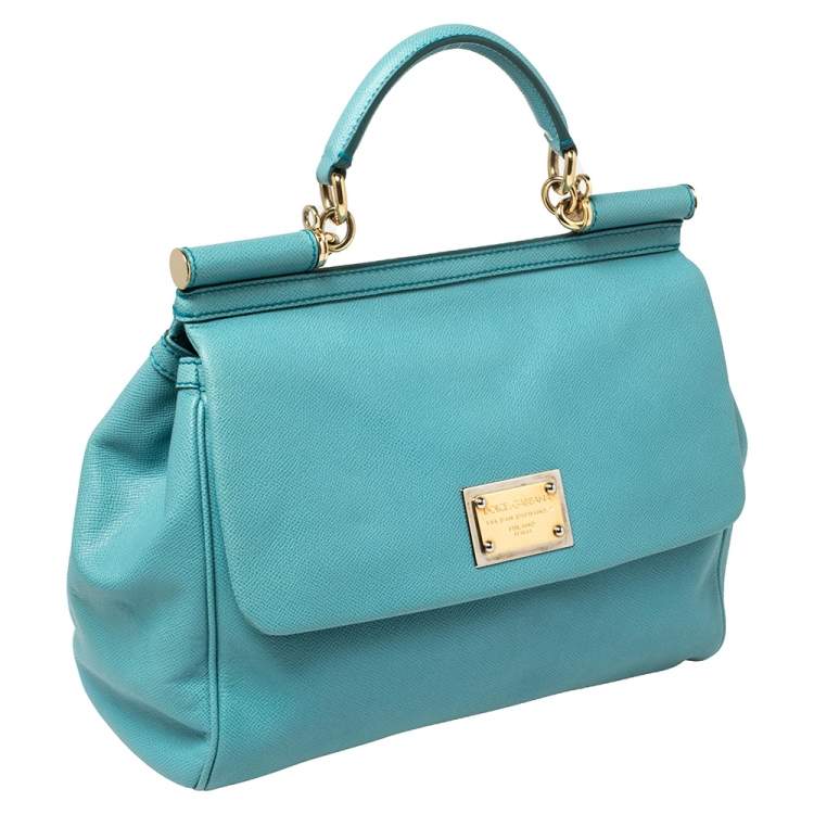 Pre Owned Dolce & Gabbana Blue Leather Large Miss Sicily Top Handle Bag