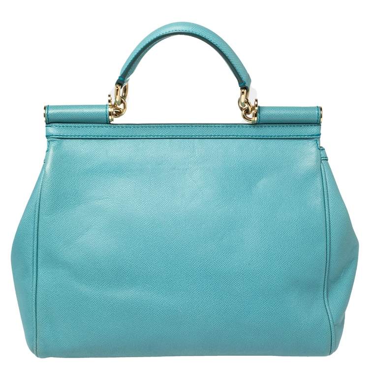 Pre Owned Dolce & Gabbana Blue Leather Large Miss Sicily Top Handle Bag