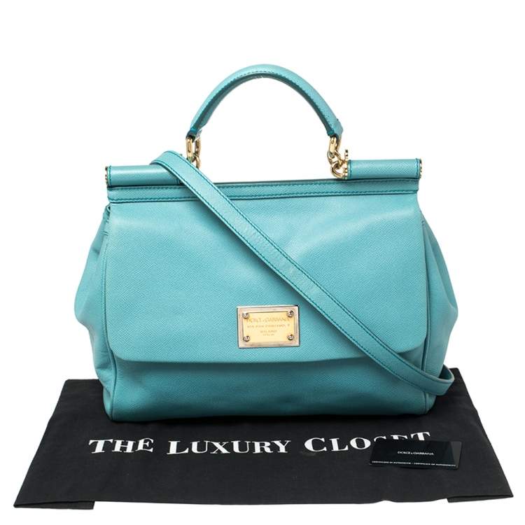 Pre Owned Dolce & Gabbana Blue Leather Large Miss Sicily Top Handle Bag