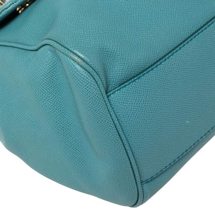 Pre Owned Dolce & Gabbana Blue Leather Large Miss Sicily Top Handle Bag