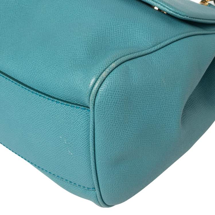 Pre Owned Dolce & Gabbana Blue Leather Large Miss Sicily Top Handle Bag