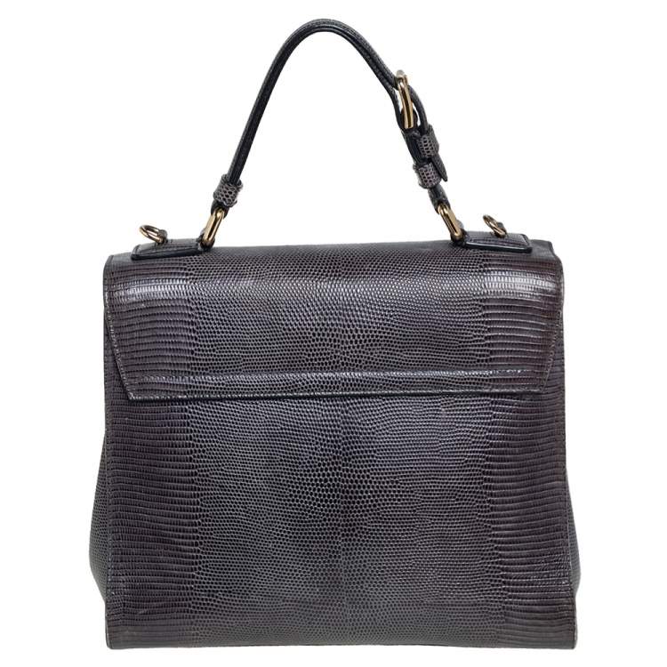 Pre Owned Dolce & Gabbana Grey Lizard Embossed Leather Medium Miss Monica Top Handle Bag