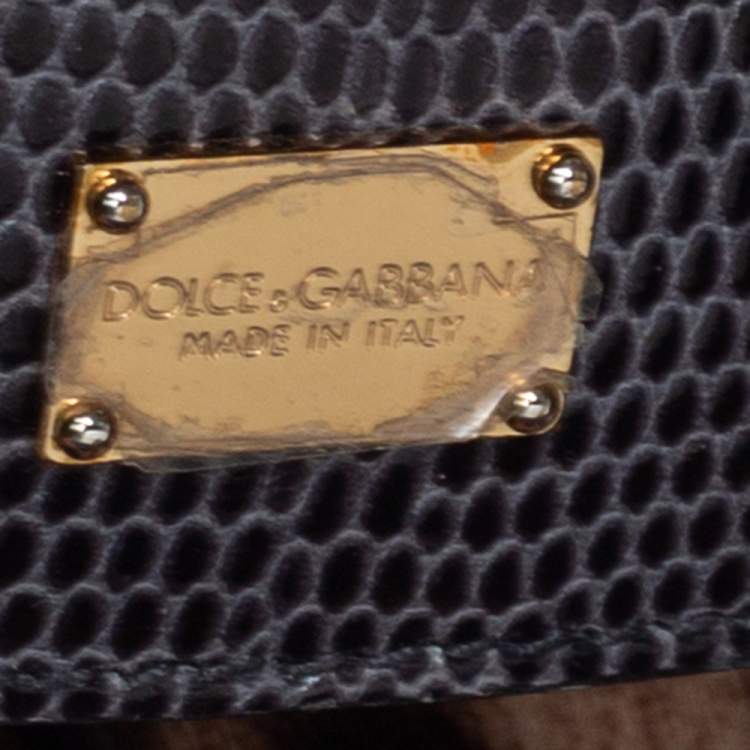 Pre Owned Dolce & Gabbana Grey Lizard Embossed Leather Medium Miss Monica Top Handle Bag