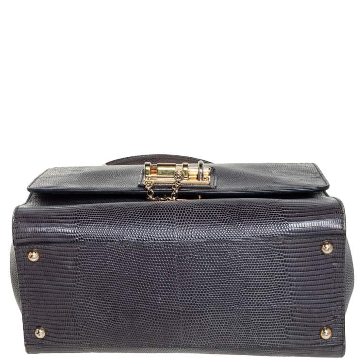 Pre Owned Dolce & Gabbana Grey Lizard Embossed Leather Medium Miss Monica Top Handle Bag