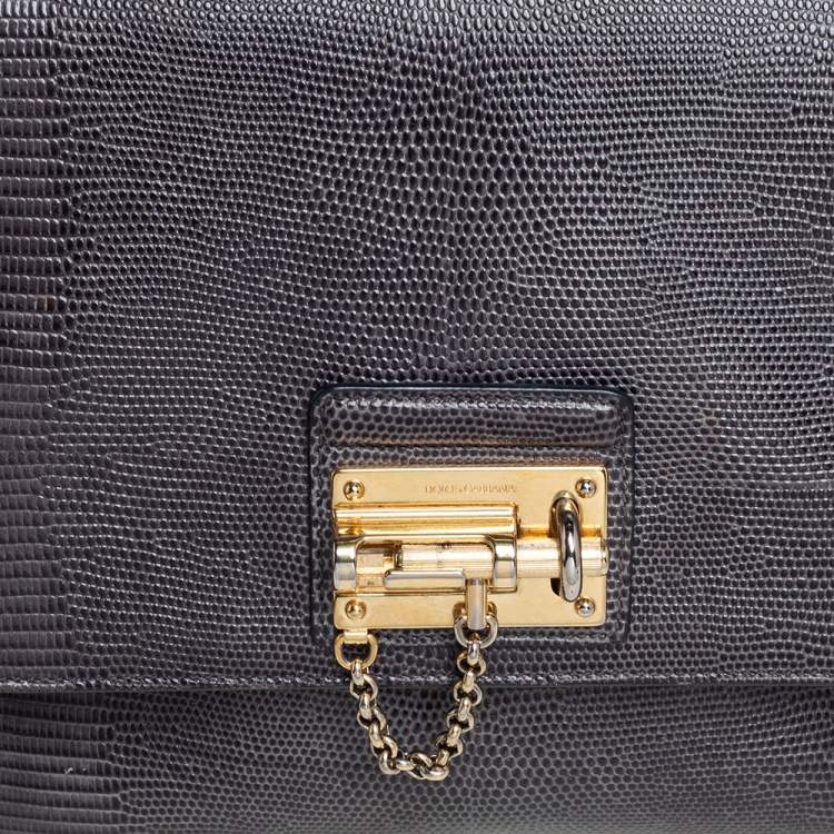 Pre Owned Dolce & Gabbana Grey Lizard Embossed Leather Medium Miss Monica Top Handle Bag