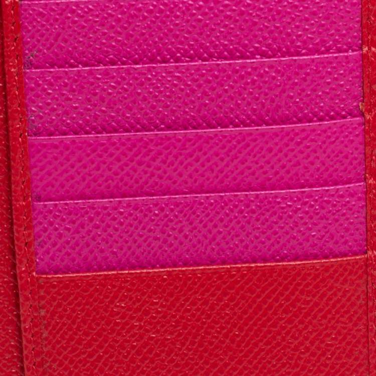 Pre Owned Dolce & Gabbana Red/Pink Leather Zip Card Holder