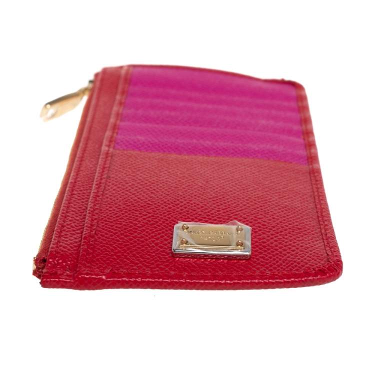 Pre Owned Dolce & Gabbana Red/Pink Leather Zip Card Holder