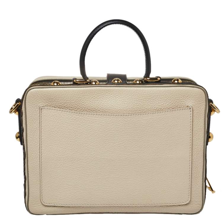 Pre Owned Dolce & Gabbana Beige Leather Embellished Large Rosaria Box Top Handle Bag