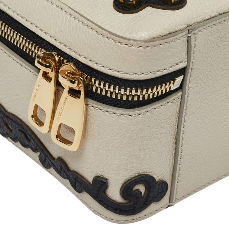 Pre Owned Dolce & Gabbana Beige Leather Embellished Large Rosaria Box Top Handle Bag