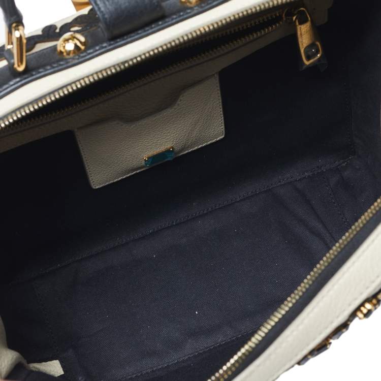 Pre Owned Dolce & Gabbana Beige Leather Embellished Large Rosaria Box Top Handle Bag