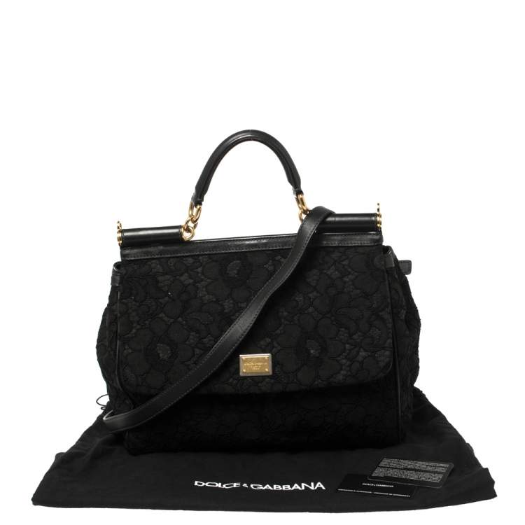 Pre Owned Dolce & Gabbana Black Lace Large Miss Sicily Top Handle Bag