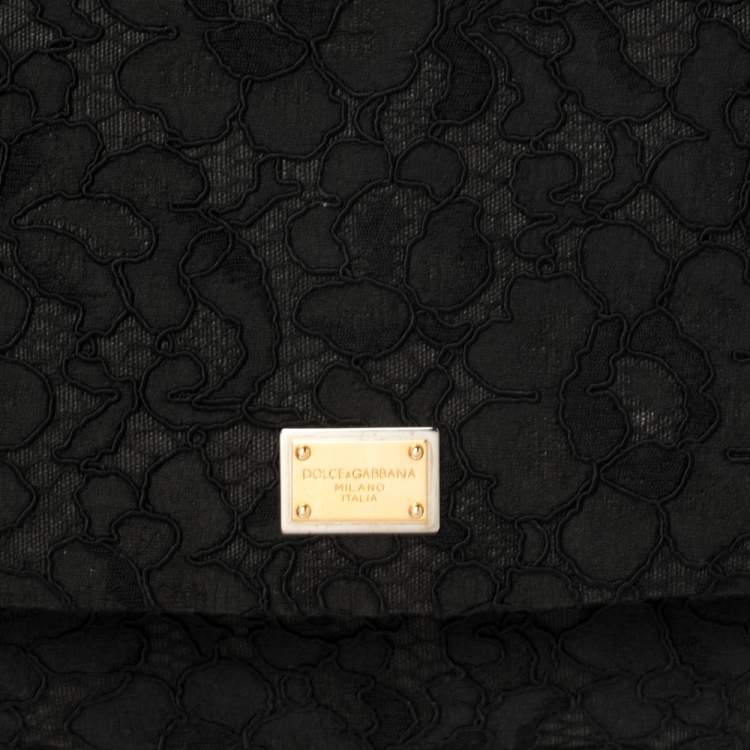 Pre Owned Dolce & Gabbana Black Lace Large Miss Sicily Top Handle Bag