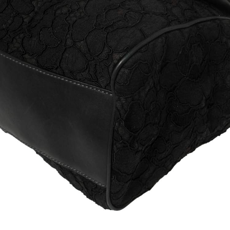 Pre Owned Dolce & Gabbana Black Lace Large Miss Sicily Top Handle Bag