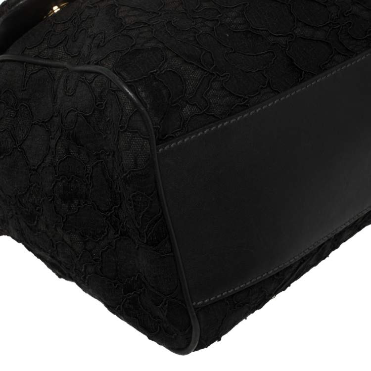 Pre Owned Dolce & Gabbana Black Lace Large Miss Sicily Top Handle Bag