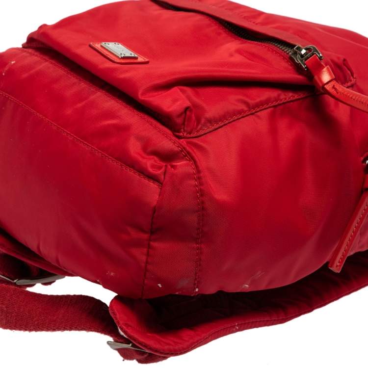 Pre Owned Dolce & Gabbana Red Nylon Logo Plaque Small Backpack